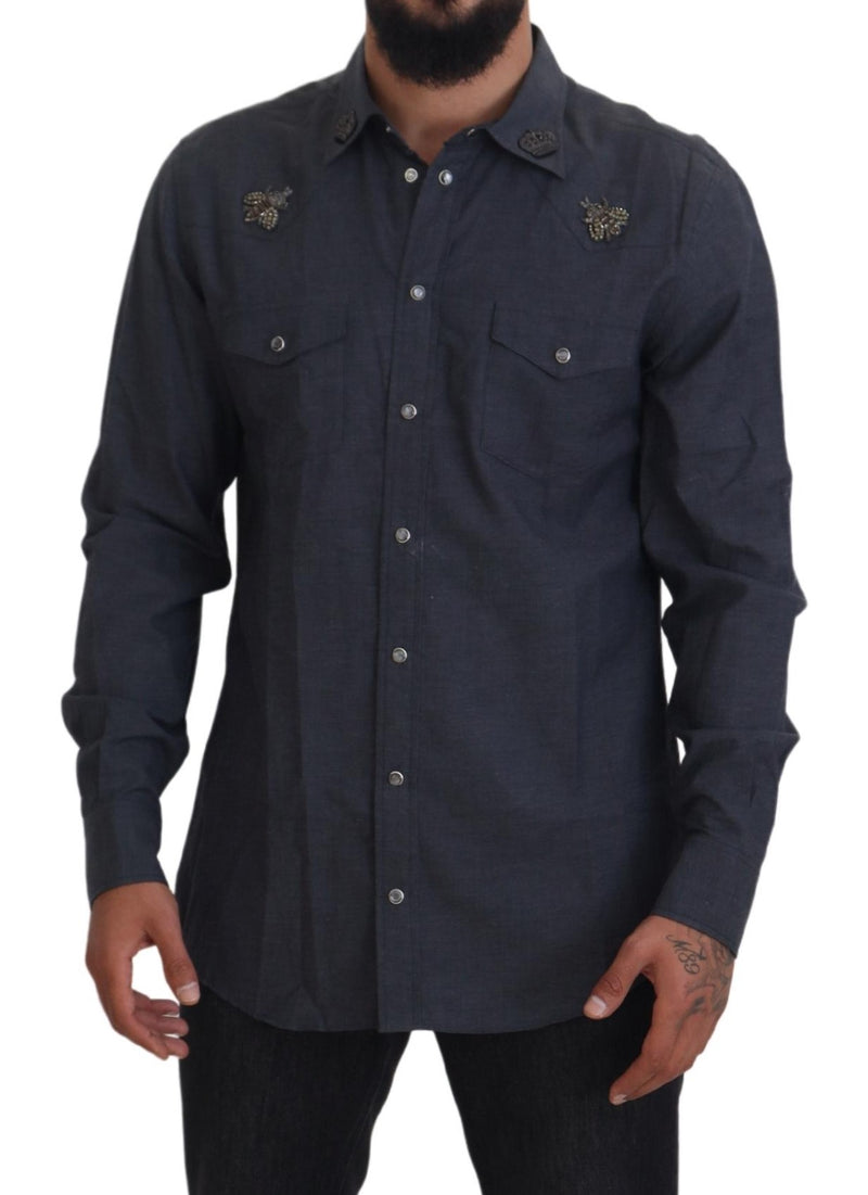 Elegante camicia casual in denim blu magro