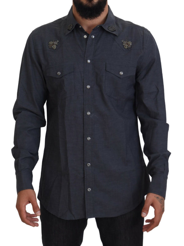 Elegante camicia casual in denim blu magro