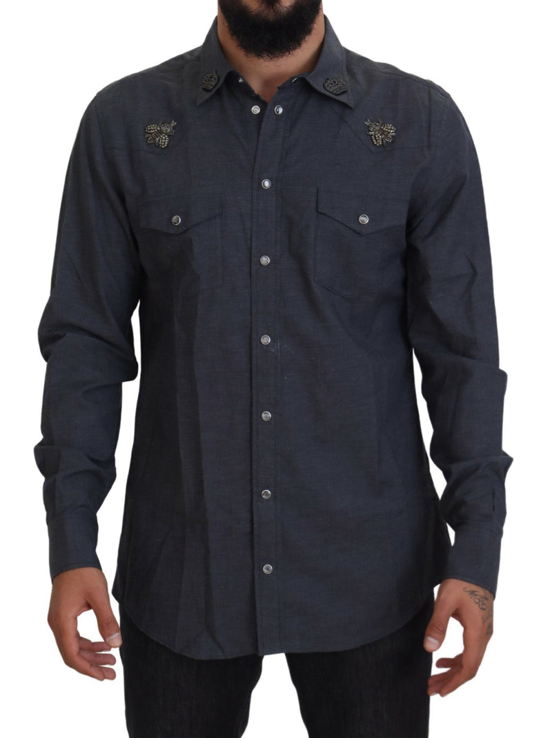 Elegante camicia casual in denim blu magro