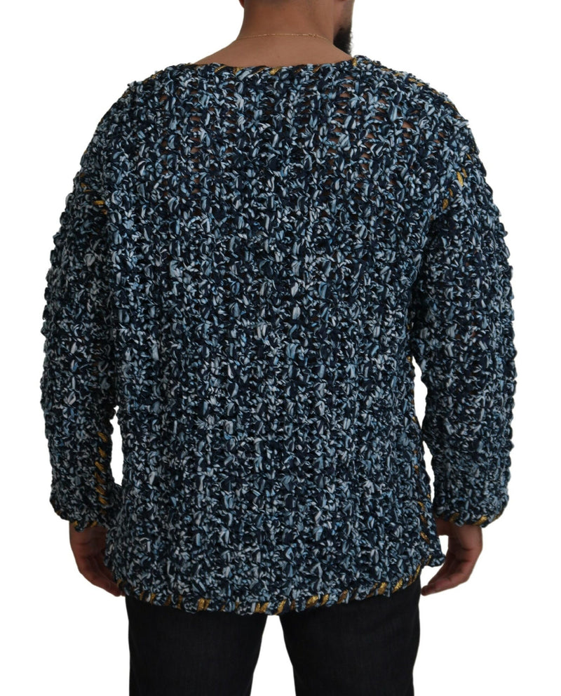 Eleganter blauer V-Ausck-Strickjackenpullover