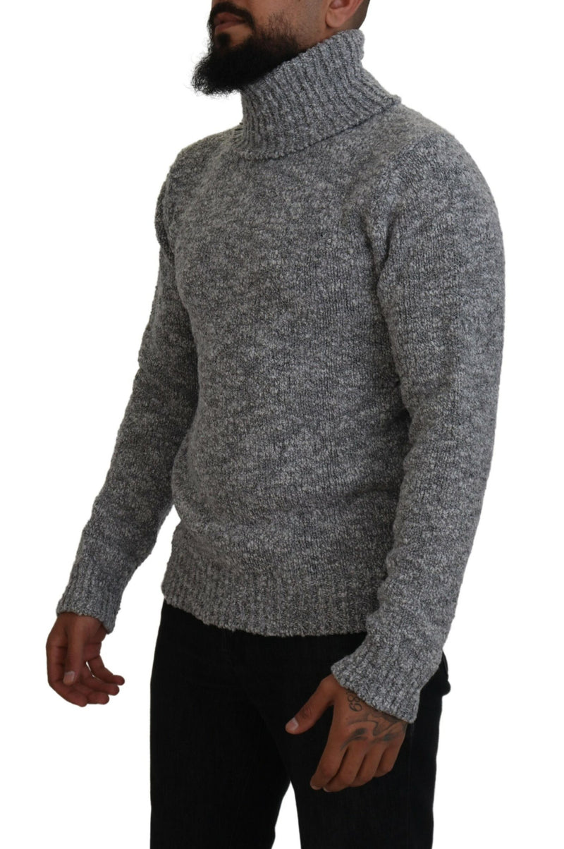 Eleganter grauer Wollschalter-Rollkragenpullover