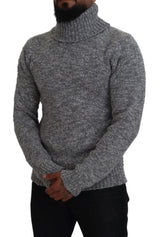 Eleganter grauer Wollschalter-Rollkragenpullover