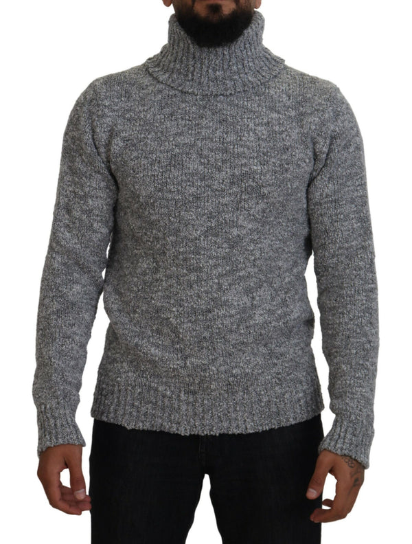 Eleganter grauer Wollschalter-Rollkragenpullover