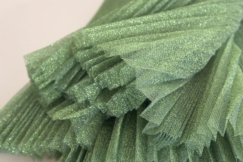 Enchanting Metallic Green Pleated A-Line Skirt