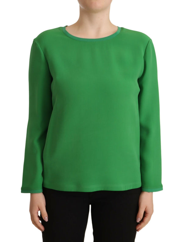 Elegante maglione a maniche lunghe di seta in verde lussureggiante