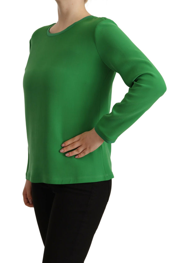 Elegante maglione a maniche lunghe di seta in verde lussureggiante