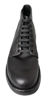 Equisite Black Lace-up δερμάτινες μπότες