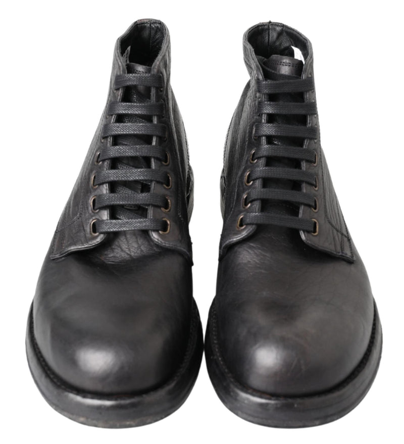 Equisite Black Lace-up δερμάτινες μπότες