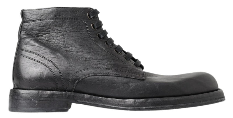 Equisite Black Lace-up δερμάτινες μπότες