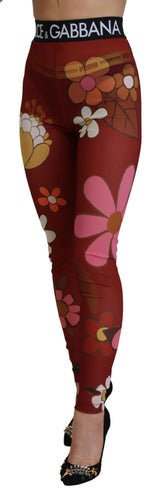 Florale rote Leggings mit hoher Taille