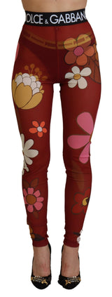 Leggings de cintura alta roja floral