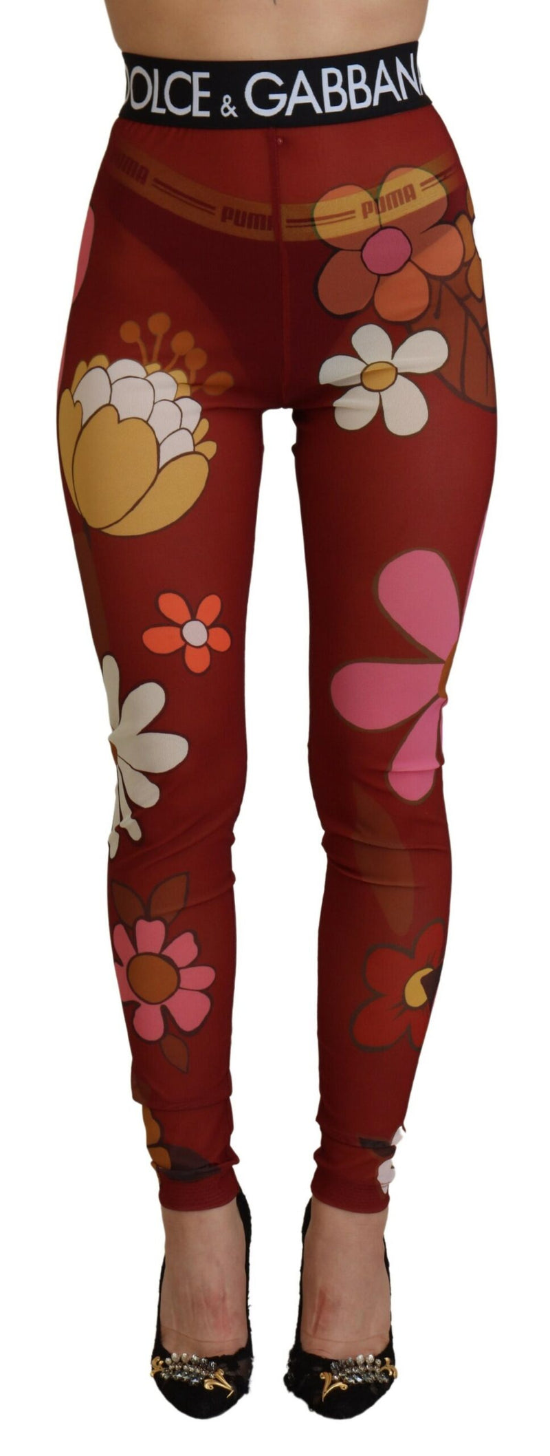 Florale rote Leggings mit hoher Taille