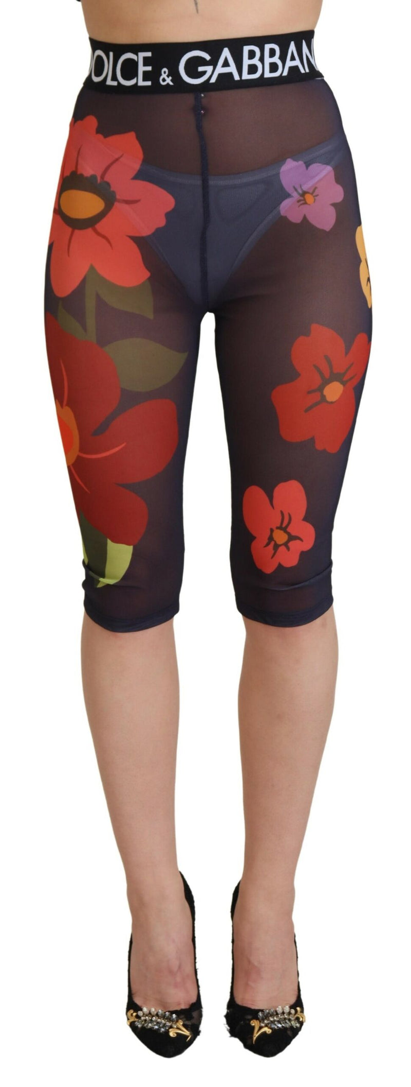 Elegantes leggings de cintura con estampado floral con estampado floral