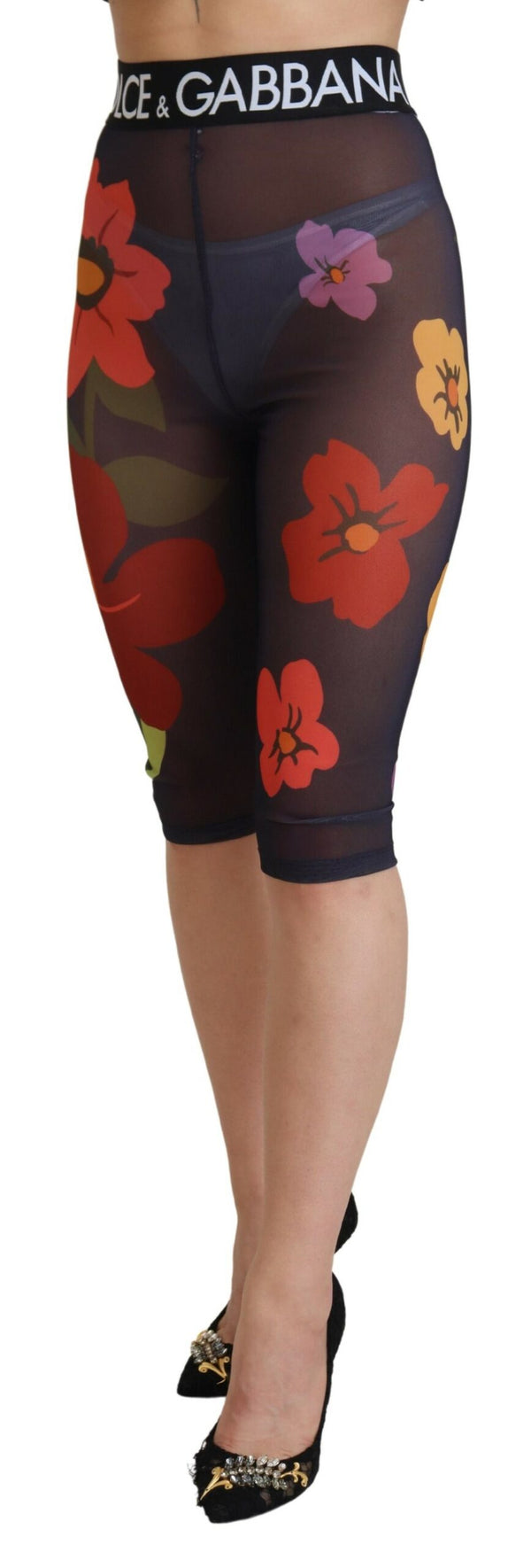 Elegantes leggings de cintura con estampado floral con estampado floral