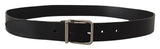 Elegant Black Leather Belt with Metal Buckle