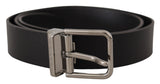 Ceinture en cuir noir élégant avec boucle en métal