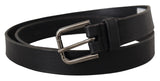 Elegant Black Leather Belt with Metal Buckle