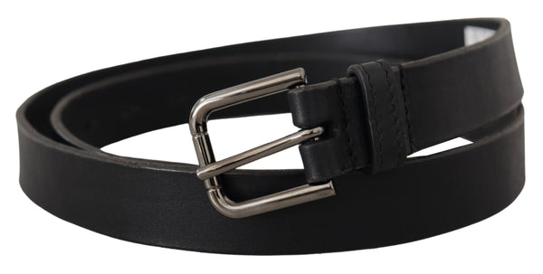 Elegant Black Leather Belt with Metal Buckle