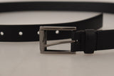 Ceinture en cuir noir élégant avec boucle en métal