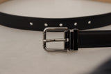 Sleek Black Leather Belt with Metal Buckle