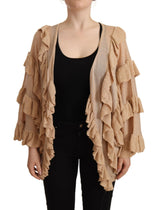 Cardigan frontal de manga larga de beige elegante