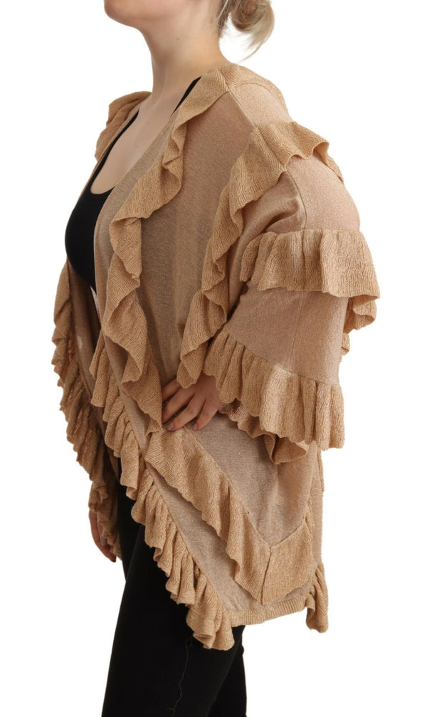 Cardigan anteriore aperto chic beige a manica lunga