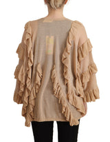 Cardigan frontal de manga larga de beige elegante