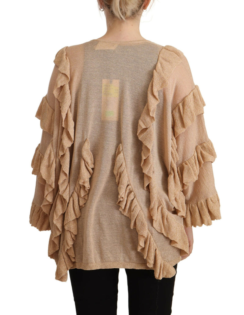 Chic Beige Long Sleeve Offene Front -Strickjacke