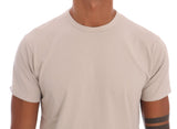 Beige Baumwollmischung Crew Neck -T -Shirt