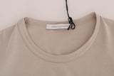 Beige Baumwollmischung Crew Neck -T -Shirt