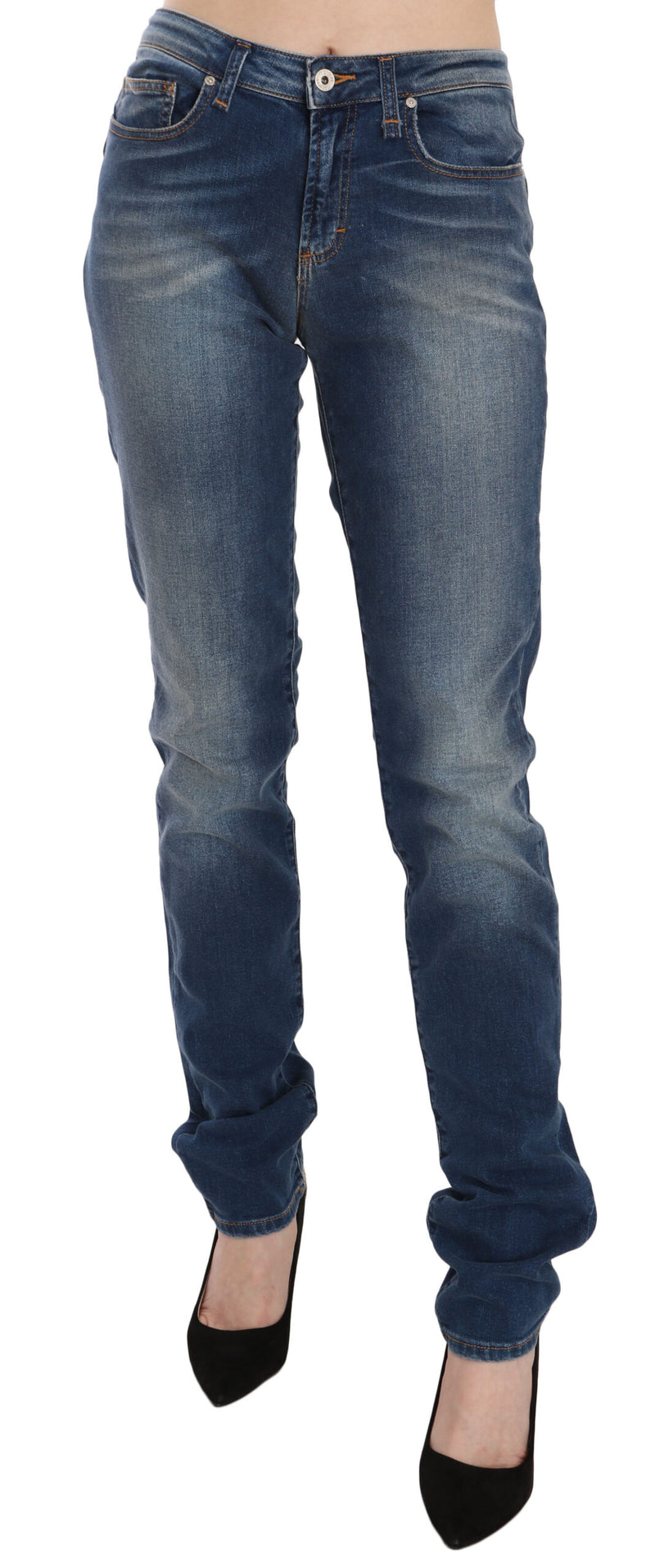 Jeans slim svelte mid taille en bleu vintage