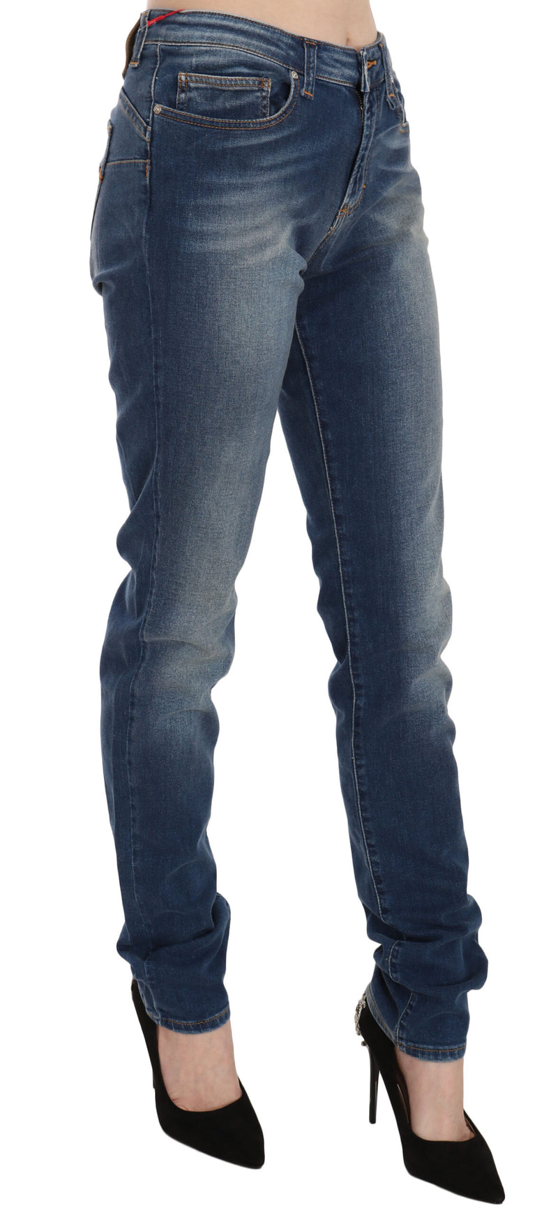 Jeans slim svelte mid taille en bleu vintage