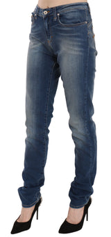 Jeans slim svelte mid taille en bleu vintage