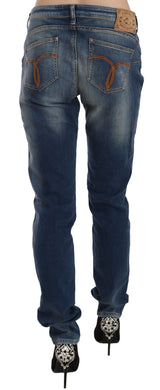 Jeans slim svelte mid taille en bleu vintage