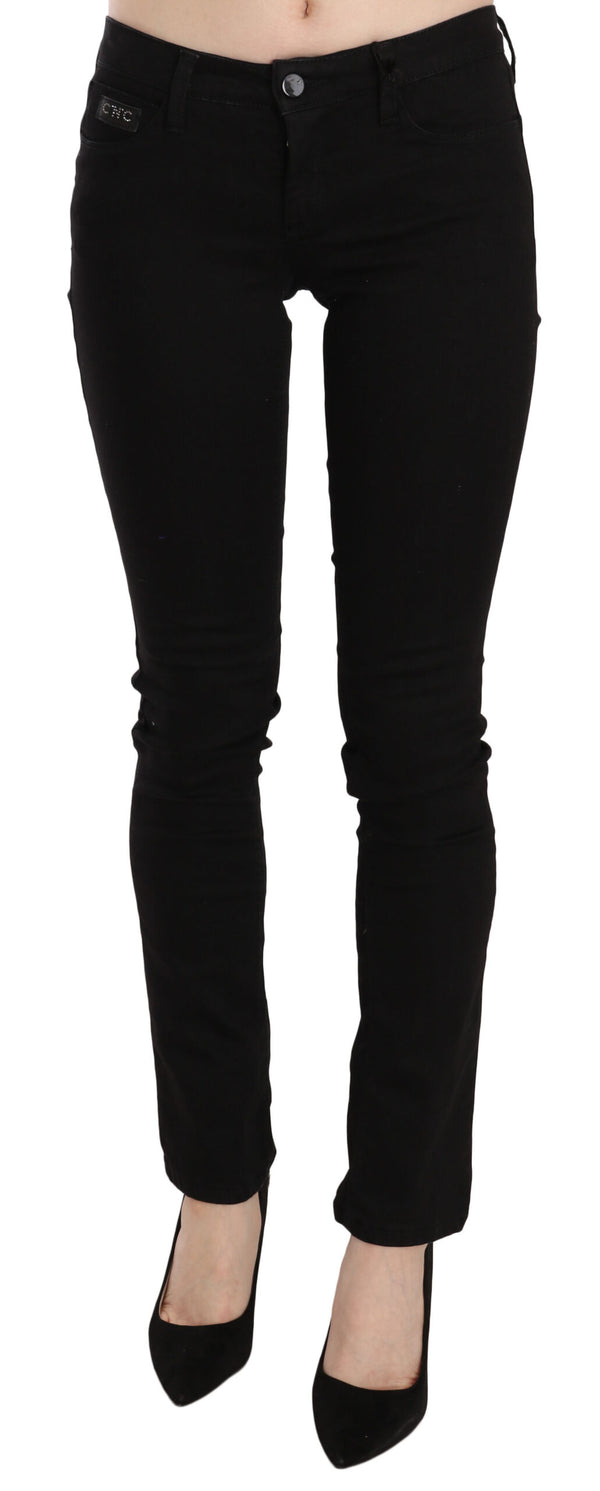 Elegante schwarze mittlere Taille schlanke Fit Jeans