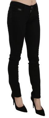 Elegante schwarze mittlere Taille schlanke Fit Jeans