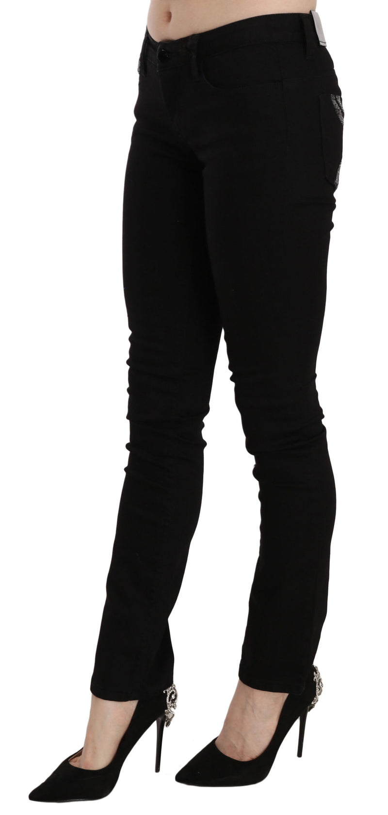 Elegante schwarze mittlere Taille schlanke Fit Jeans