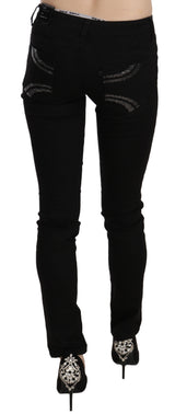 Elegante schwarze mittlere Taille schlanke Fit Jeans