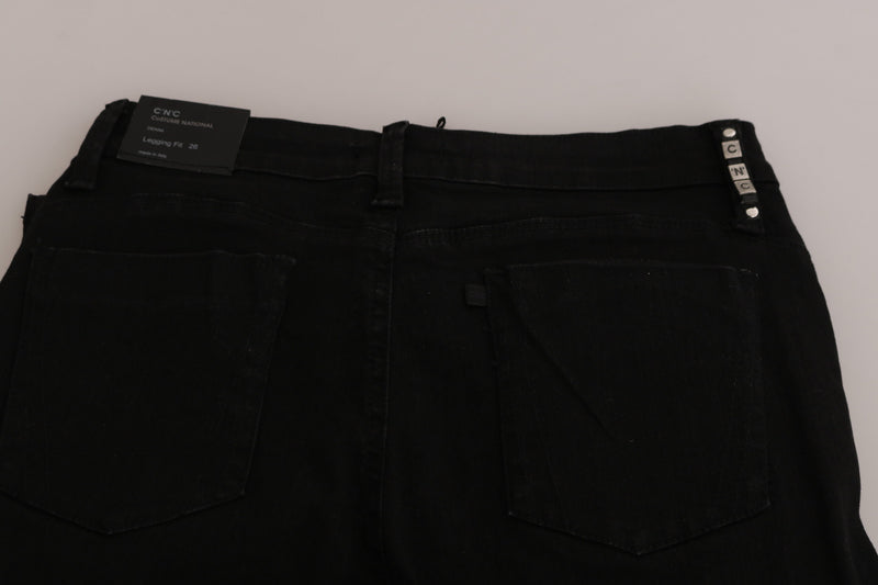 Denim negro flaco de cintura media elegante