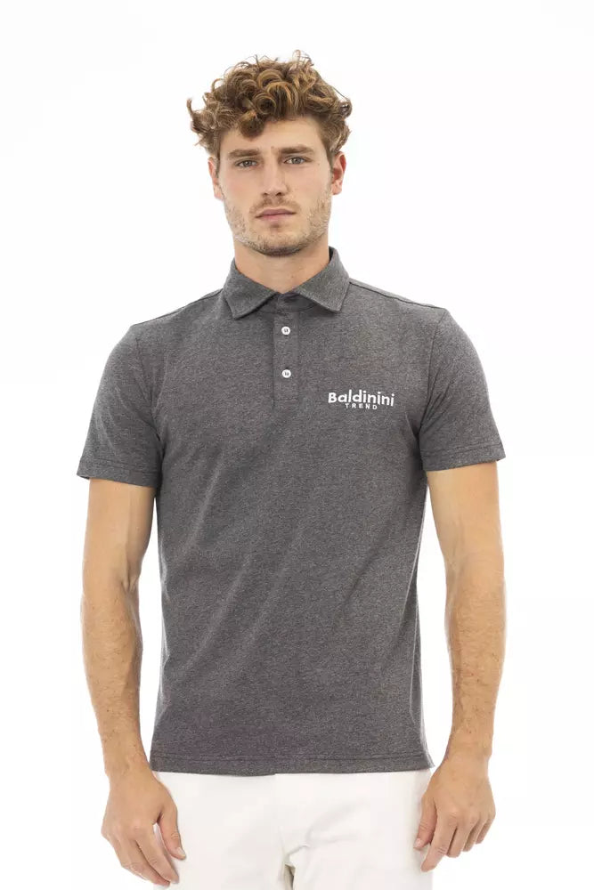 Chic Grey Sticked Logo Polo Shirt