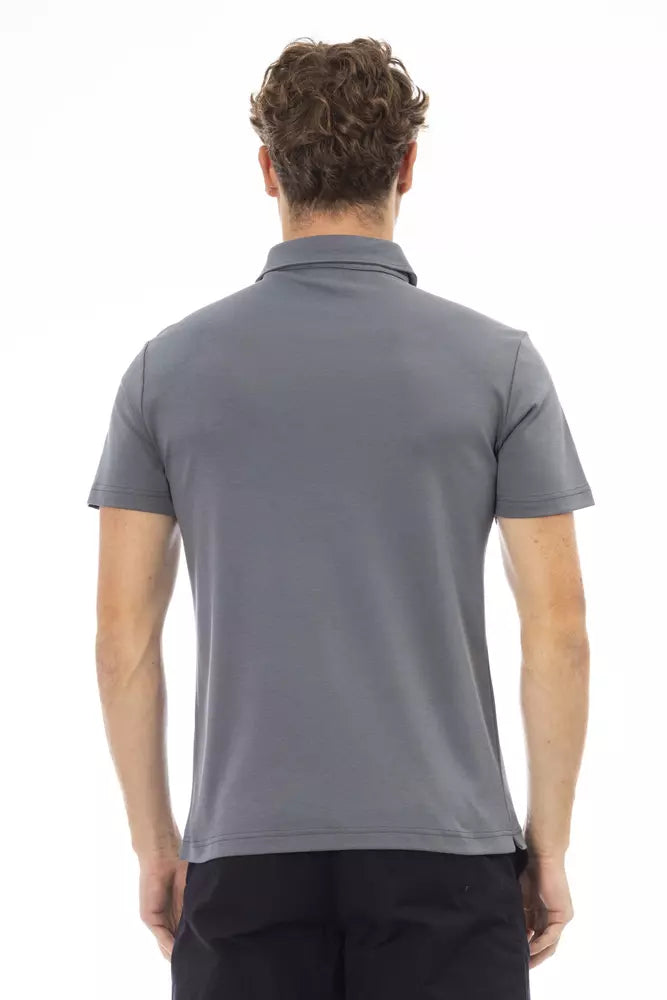 Elegante polo de algodón gris con logotipo bordado