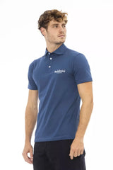 Elegantes blaues Baumwollpolo mit gestickten Logo