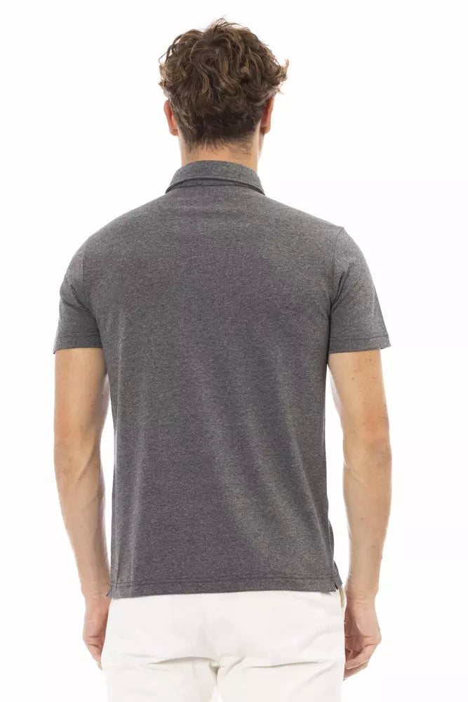 Chic Grey Sticked Logo Polo Shirt