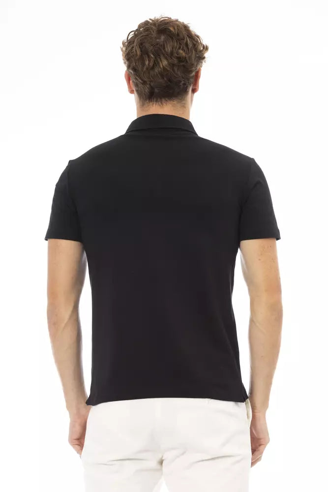 Elegante camiseta de polo bordado negro