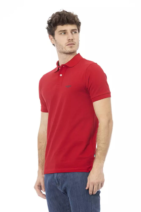 Elegante polo di cotone rosso con ricamo chic