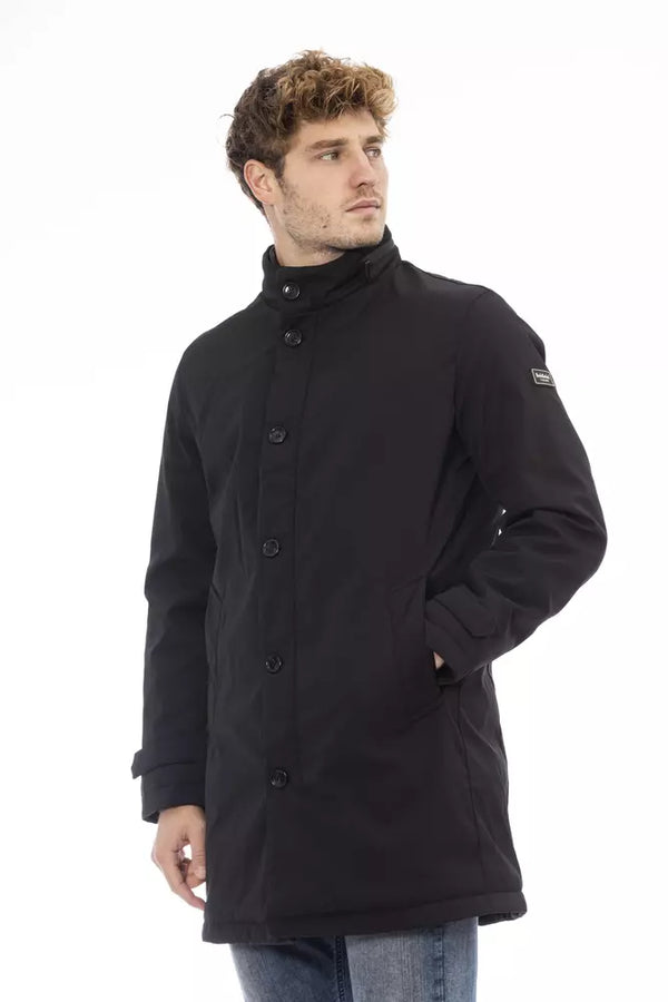 Schlanke schwarze Polyjacke mit Monogramm