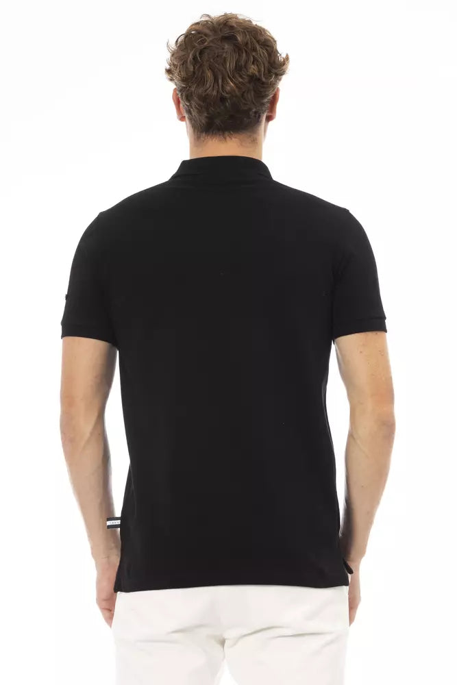 Polo di cotone nero elegante con elegante ricamo