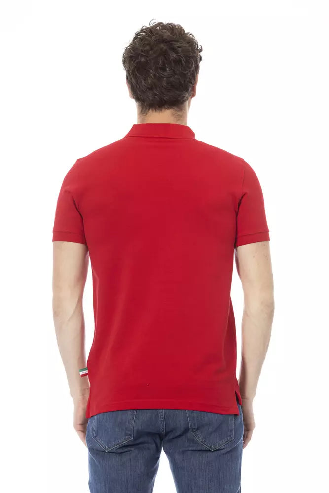 Polo élégant en coton rouge avec broderie chic