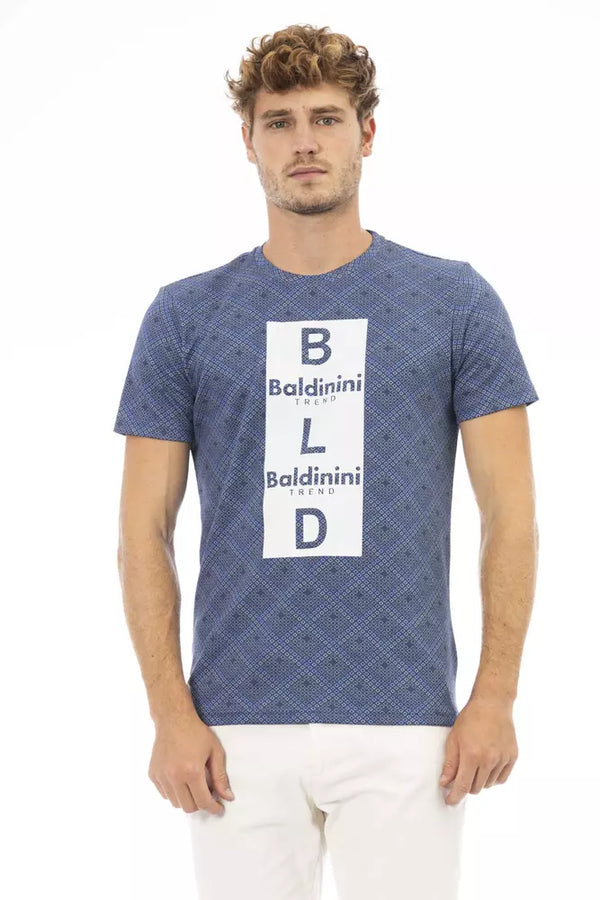 TEE de algodón azul elevado con estampado delantero