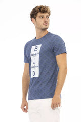 T-shirt en coton bleu élevé avec imprimé avant